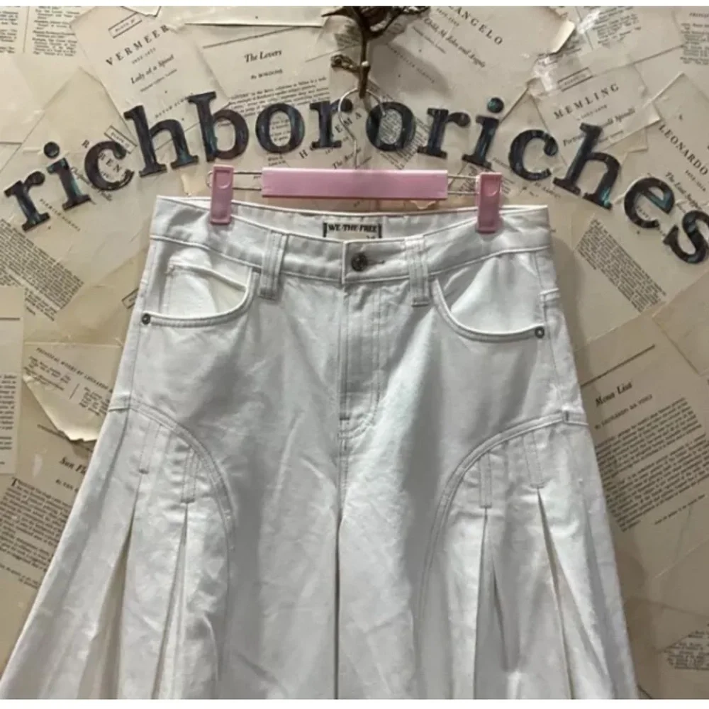 Free People Pandora Wide Leg Jeans We The Free Pleated Front Pockets Heavenly - Picture 6 of 7